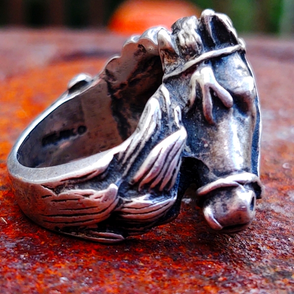 Vintage Jewelry - Gigantic Vintage Sterling Silver Mexico Horse Ring